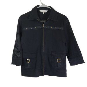 JUNKO COLLECTION Size 42 Black Punk, Studded, Military, 3/4 Length Sleeve Jacket